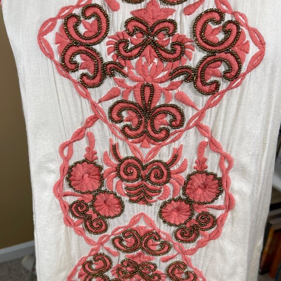 LulaSoul Halter Swing Dress Embroidered M (READ) Cream Peach Boho - Picture 5 of 11